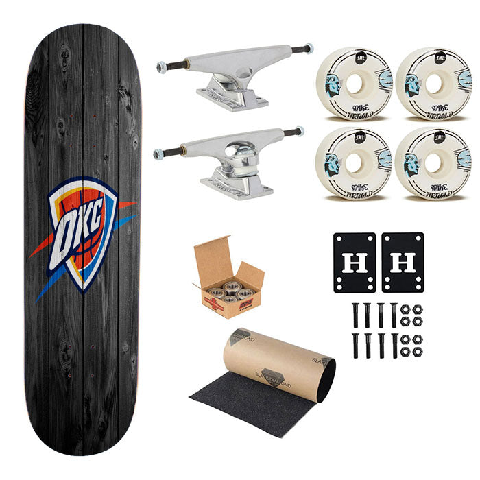 Oklahoma City Thunder Nba Logo Dark Wood Wallpaper Skateboard Complete Board 8.0" X 31.75"