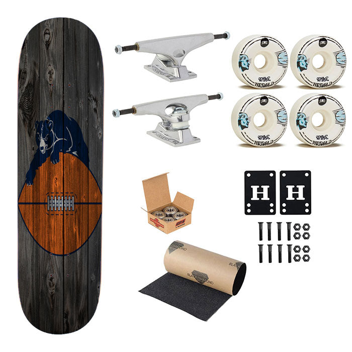 Old Chicago Bears Nfl Logo Dark Wood Wallpaper Skateboard Complete Board 8.0" X 31.75"
