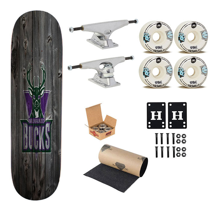 Old Milwaukee Bucks Nba Logo Dark Wood Wallpaper Skateboard Complete Board 8.0" X 31.75"