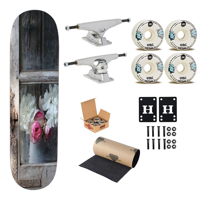 Old Window With Flowers Skateboard Complete Board 8.0" X 31.75"