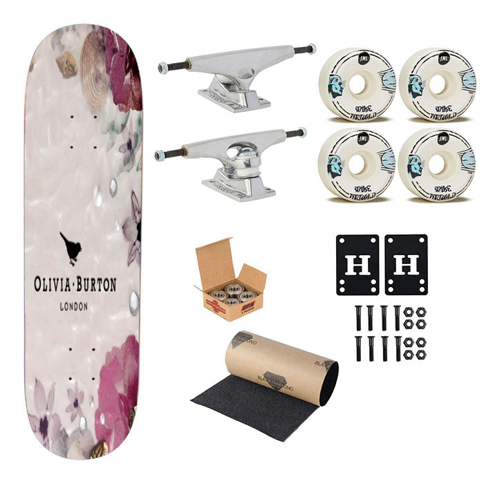 Olivia Burton London Flower Purple Pink Skateboard Complete Board 8.0" X 31.75"