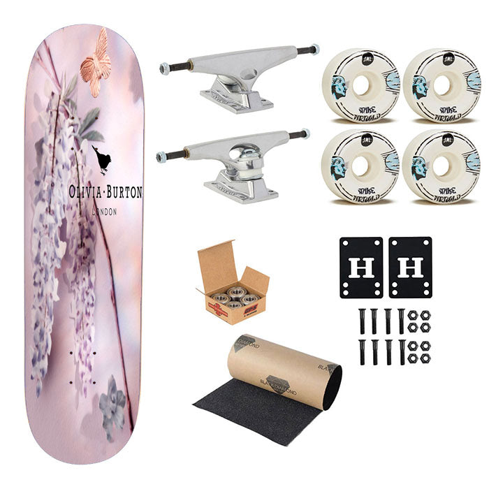 Olivia Burton London Lavender Flower Skateboard Complete Board 8.0" X 31.75"