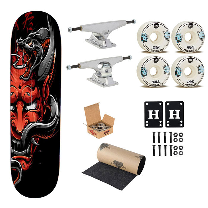 Oni Mask And Snake Pattern Skateboard Complete Board 8.0" X 31.75"