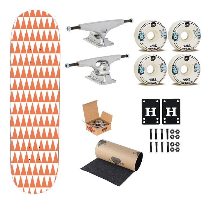 Orange And White Triangle Shape Pattern Geometric Skateboard Complete Board 8.0" X 31.75"