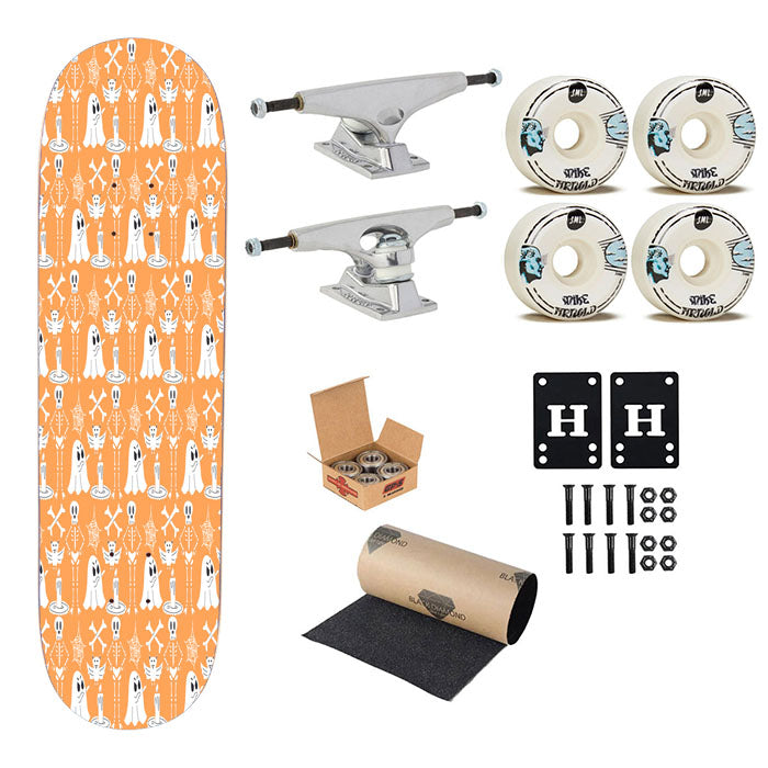 Orange Pattern Halloween Ghost Skeleton Skateboard Complete Board 8.0" X 31.75"