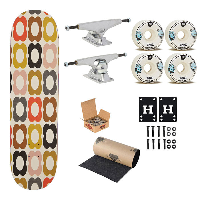 Orla Kiely Flower Grid Skateboard Complete Board 8.0" X 31.75"