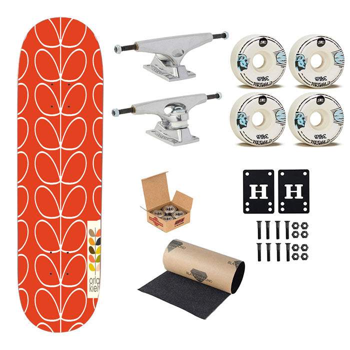 Orla Kiely Orange Linear Stem Poppy Skateboard Complete Board 8.0" X 31.75"