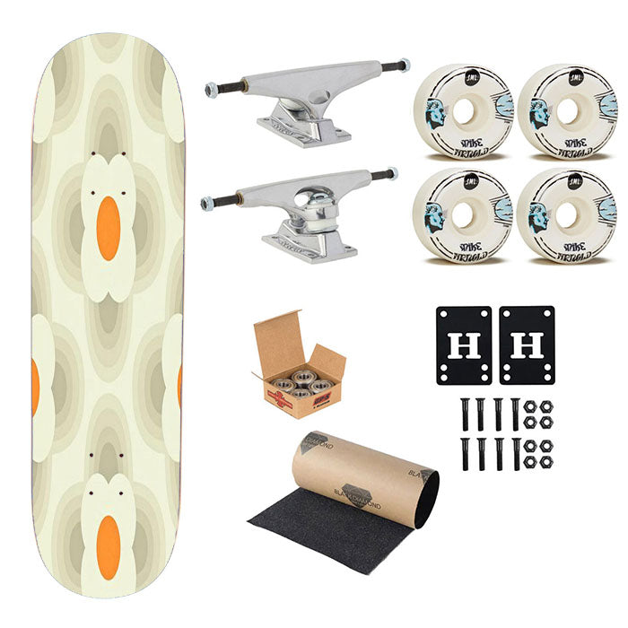 Orla Kiely Pattern White Skateboard Complete Board 8.0" X 31.75"