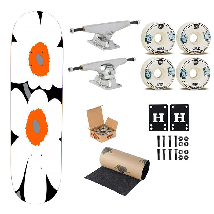 Orla Kiely Sripe Flower Pattern White Skateboard Complete Board 8.0" X 31.75"