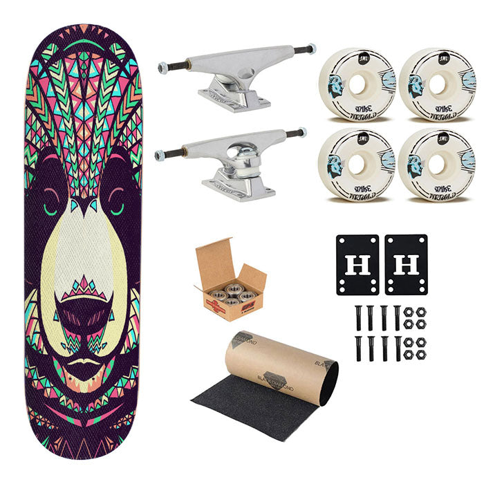 Panda Aztec Pattern Skateboard Complete Board 8.0" X 31.75"