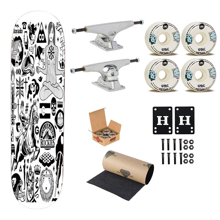 Pattern Black Tattoo Medicine Style Skateboard Complete Board 8.0" X 31.75"