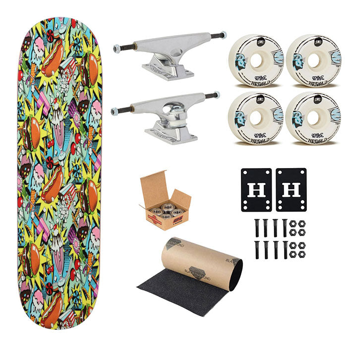 Pattern Candle Pop Burger Skateboard Complete Board 8.0" X 31.75"