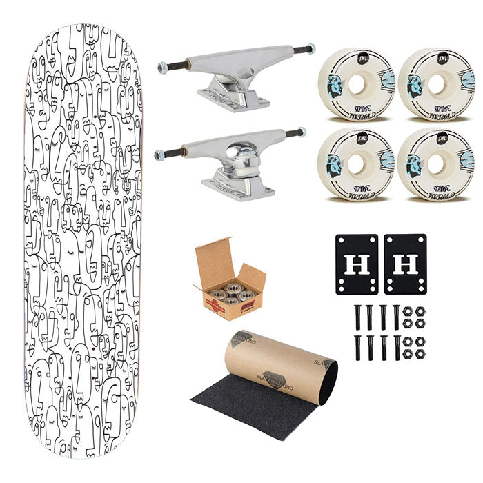 Pattern Face Line Art Abstract Skateboard Complete Board 8.0" X 31.75"
