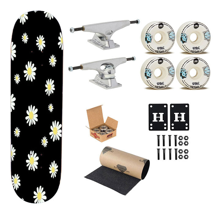 Pattern Flowers In Black Background Skateboard Complete Board 8.0" X 31.75"