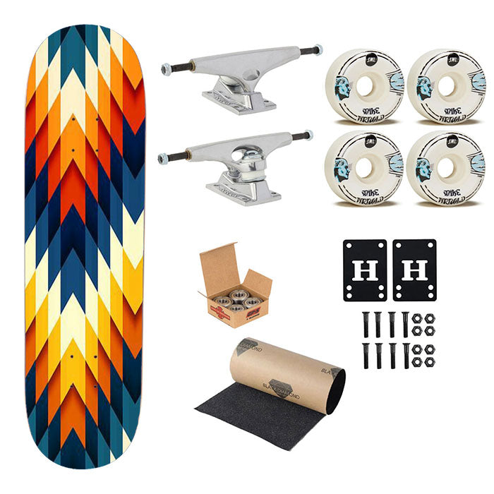 Pattern Tellow White Blue Skateboard Complete Board 8.0" X 31.75"