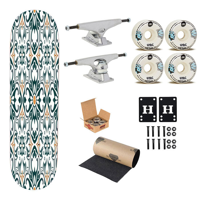 Pattern With A Floral Design Skateboard Complete Board 8.0" X 31.75"