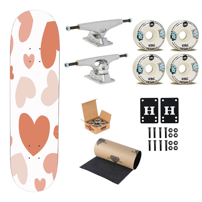 Peach Pattern Of Heart Skateboard Complete Board 8.0" X 31.75"