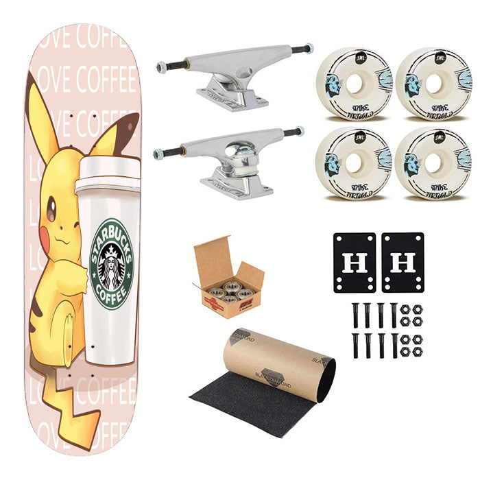 Pikachu With Starbucks Coffee Skateboard Complete Board 8.0" X 31.75"
