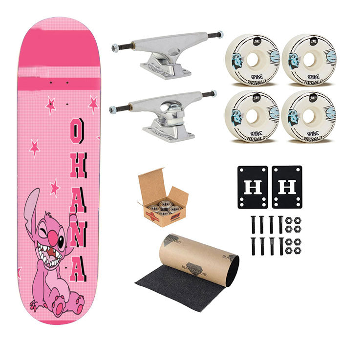 Pink Alien Ohana Skateboard Complete Board 8.0" X 31.75"