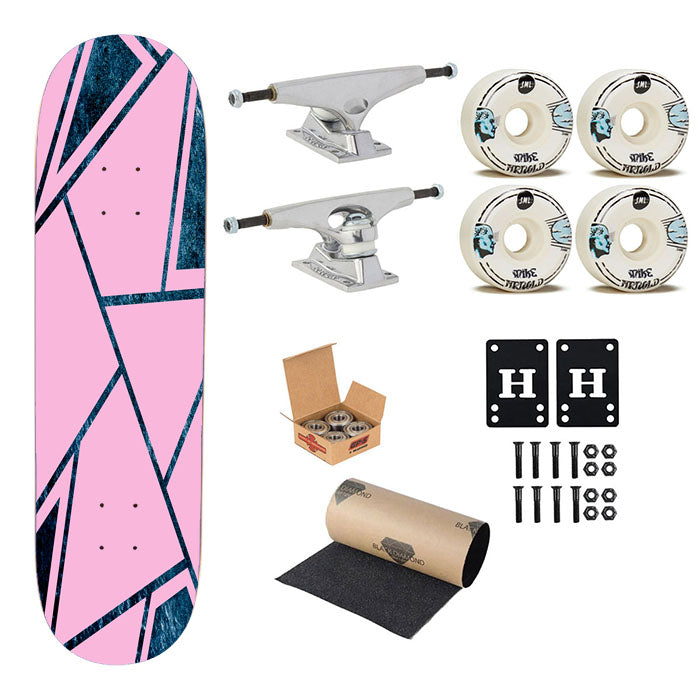 Pink And Turquoise Abstract Triangle Geometric Skateboard Complete Board 8.0" X 31.75"