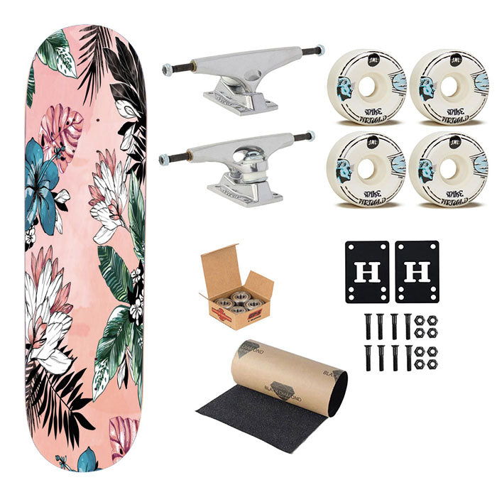 Pink Beach Flower Skateboard Complete Board 8.0" X 31.75"