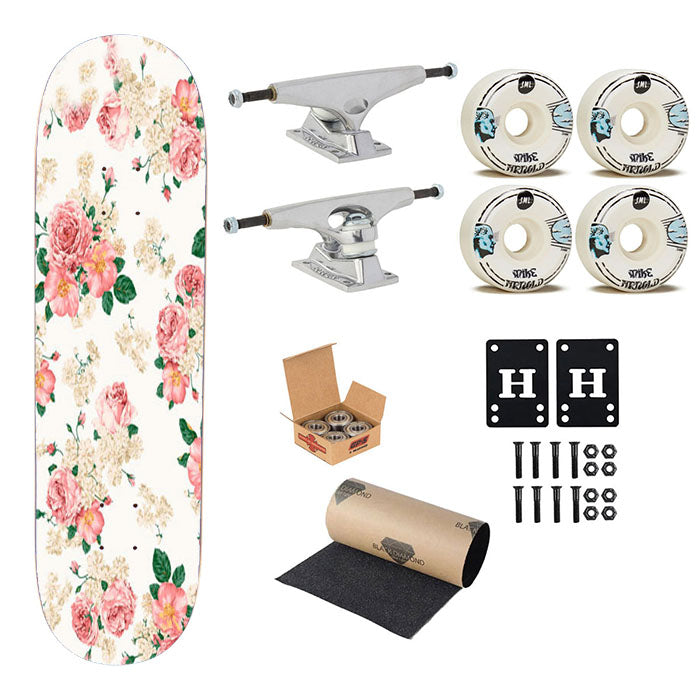 Pink Carnations Floral Skateboard Complete Board 8.0" X 31.75"