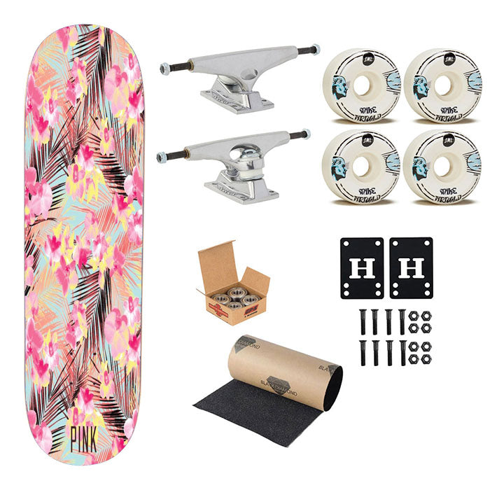 Pink Flower Wallpaper Skateboard Complete Board 8.0" X 31.75"