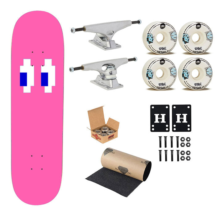 Pink Pacman Inspired Skateboard Complete Board 8.0" X 31.75"