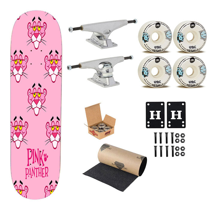 Pink Panther Pattern Face Skateboard Complete Board 8.0" X 31.75"
