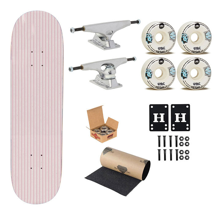 Pink Striped Pattern Skateboard Complete Board 8.0" X 31.75"