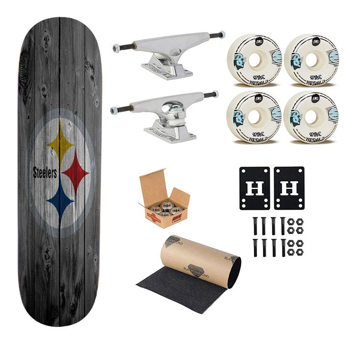 Pittsburgh Steelers Nfl Logo Dark Wood Wallpaper Skateboard Complete Board 8.0" X 31.75"