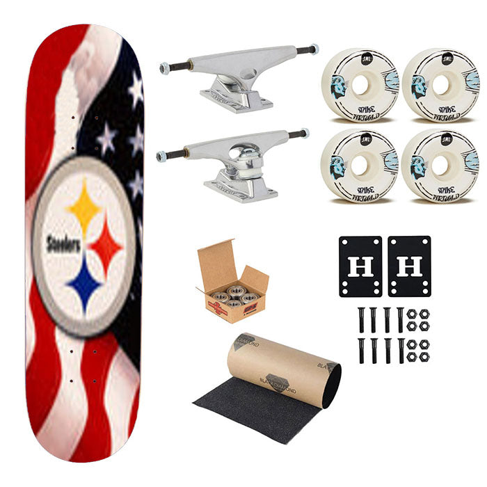 Pittsburgh Steelers Usa Flag Skateboard Complete Board 8.0" X 31.75"