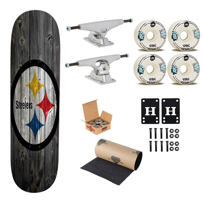 Pittsburgh Steelers Wooden Texture Logo Skateboard Complete Board 8.0" X 31.75"
