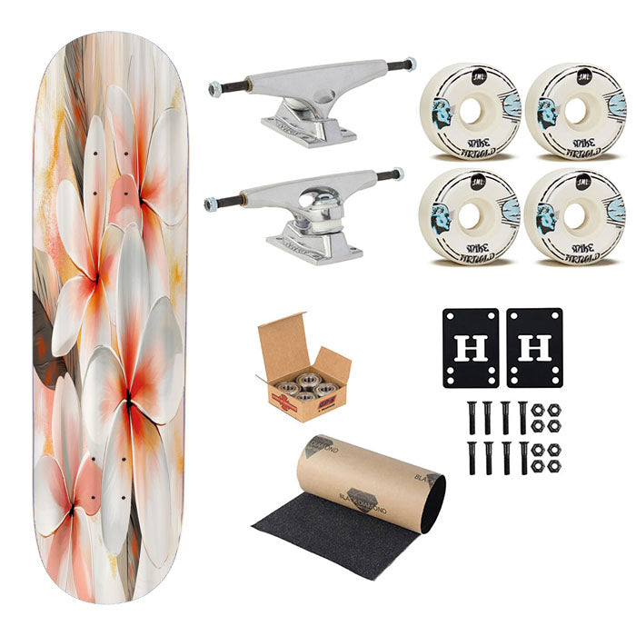 Plumeria Floral Skateboard Complete Board 8.0" X 31.75"