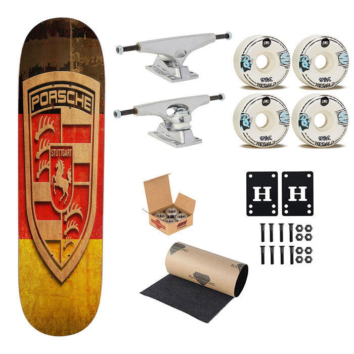 Plywood Porsche Logo Skateboard Complete Board 8.0" X 31.75"