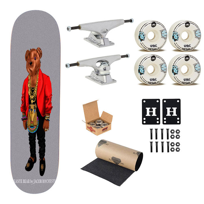 Polo Bear Kanye Bear Style Rapper Skateboard Complete Board 8.0" X 31.75"