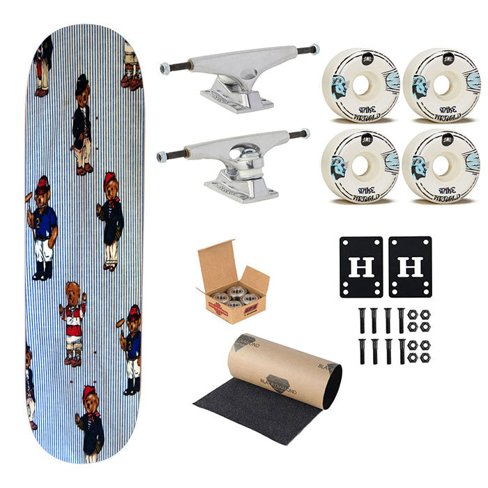 Polo Bear Linen Blue White Collection Skateboard Complete Board 8.0" X 31.75"