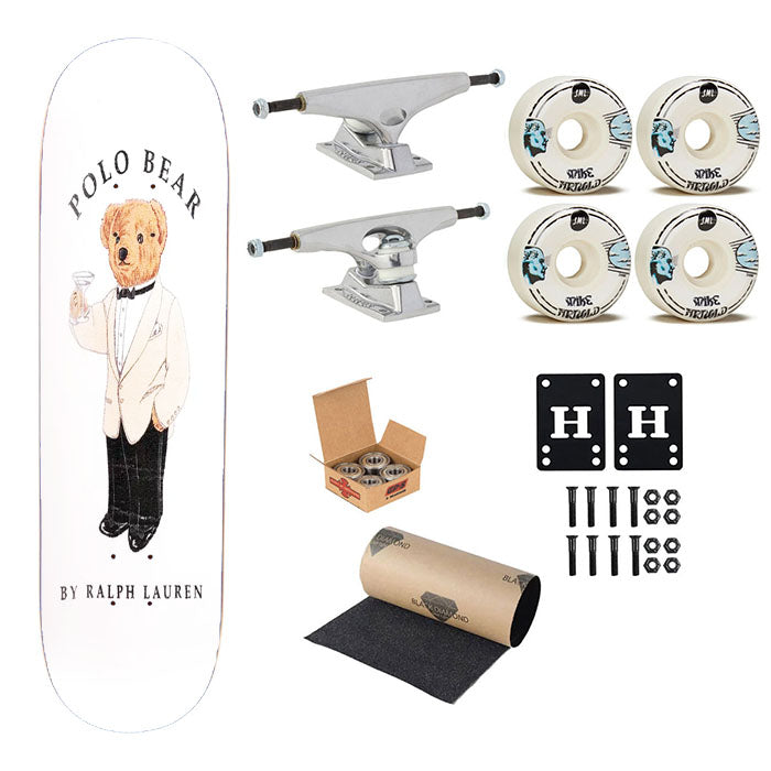 Polo Bear White Suit Tuxedo Skateboard Complete Board 8.0" X 31.75"