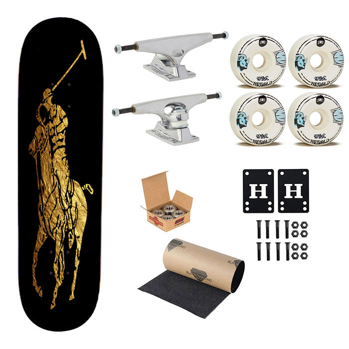 Polo Ralph Lauren Black Gold Logo Skateboard Complete Board 8.0" X 31.75"