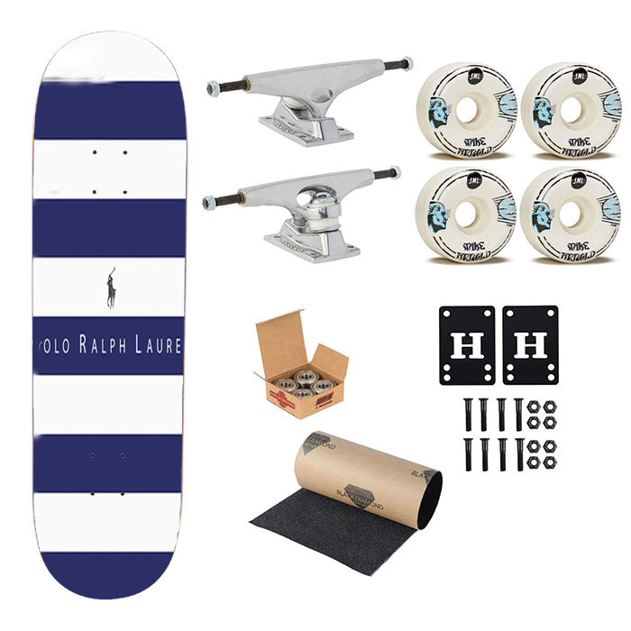 Polo Ralph Lauren Blue White Stripes Skateboard Complete Board 8.0" X 31.75"