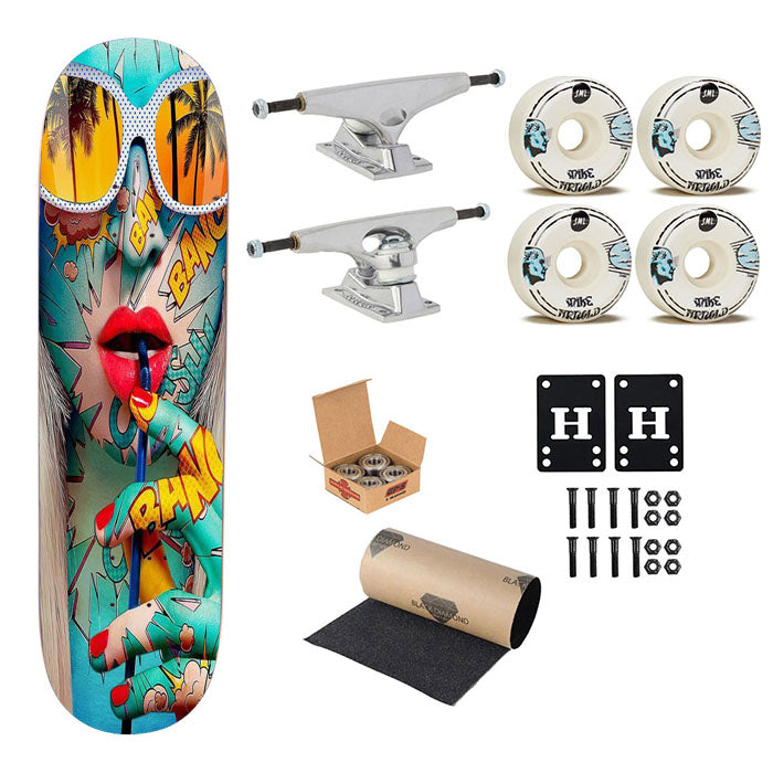 Pop Art Girl Bang Pattern Pop Skateboard Complete Board 8.0" X 31.75"