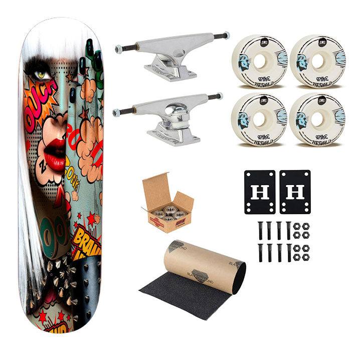 Pop Art Women Pattern Comic Style Skateboard Complete Board 8.0" X 31.75"