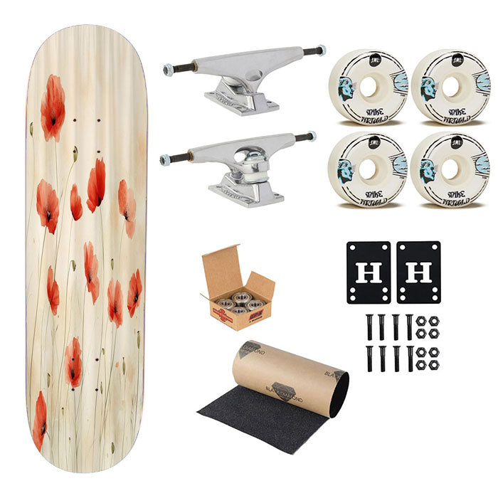 Poppy Flower Skateboard Complete Board 8.0" X 31.75"