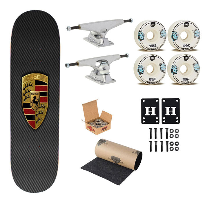 Porsche Badge Logo Skateboard Complete Board 8.0" X 31.75"