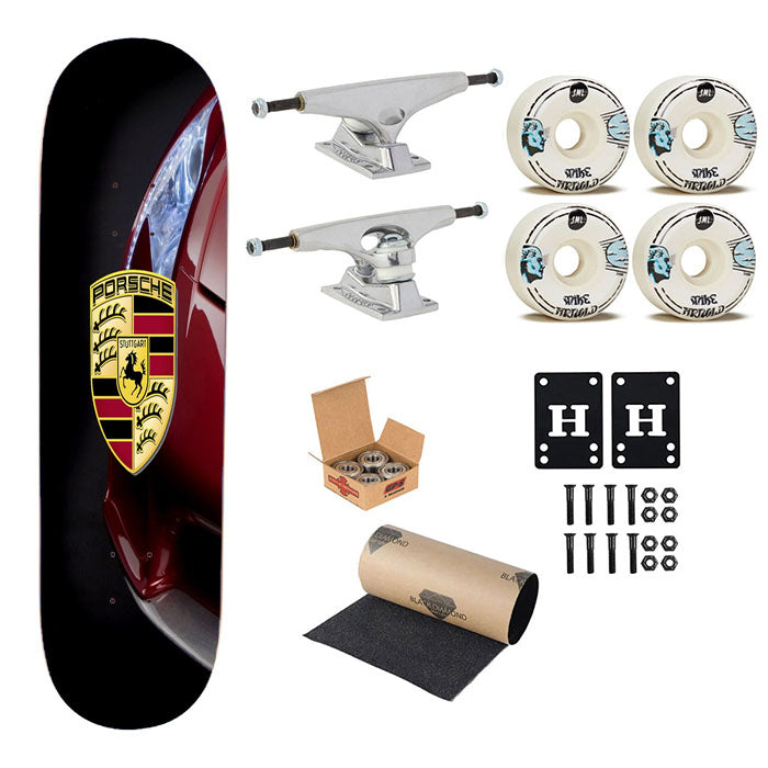 Porsche Car Emblem Art Skateboard Complete Board 8.0" X 31.75"
