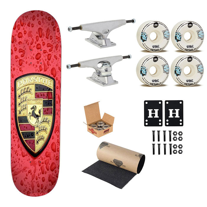 Porsche Car Logo Skateboard Complete Board 8.0" X 31.75"