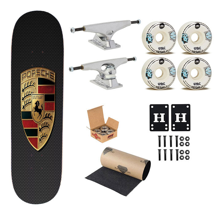 Porsche Carbon Logo Skateboard Complete Board 8.0" X 31.75"