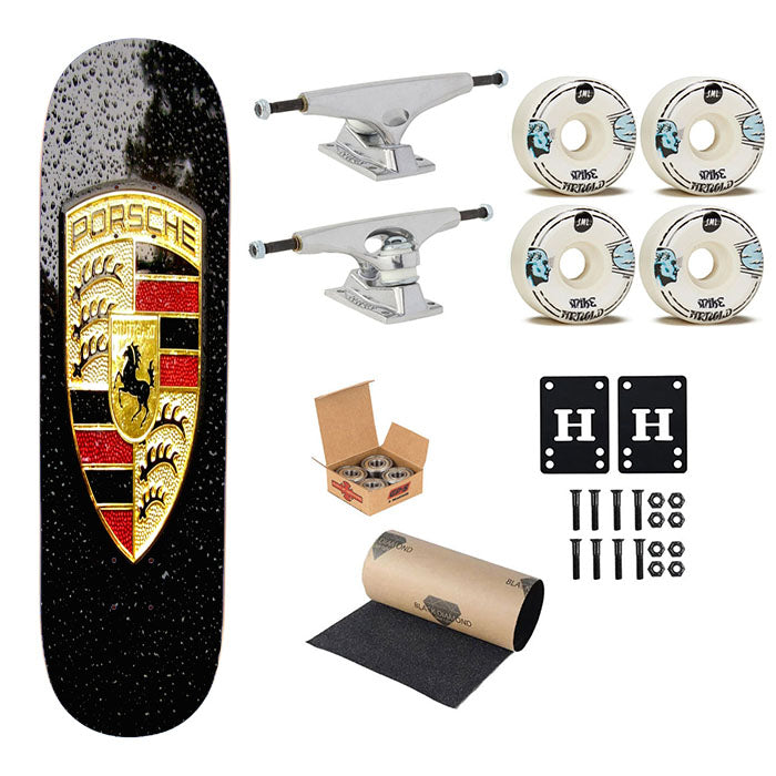 Porsche Emblem Skateboard Complete Board 8.0" X 31.75"