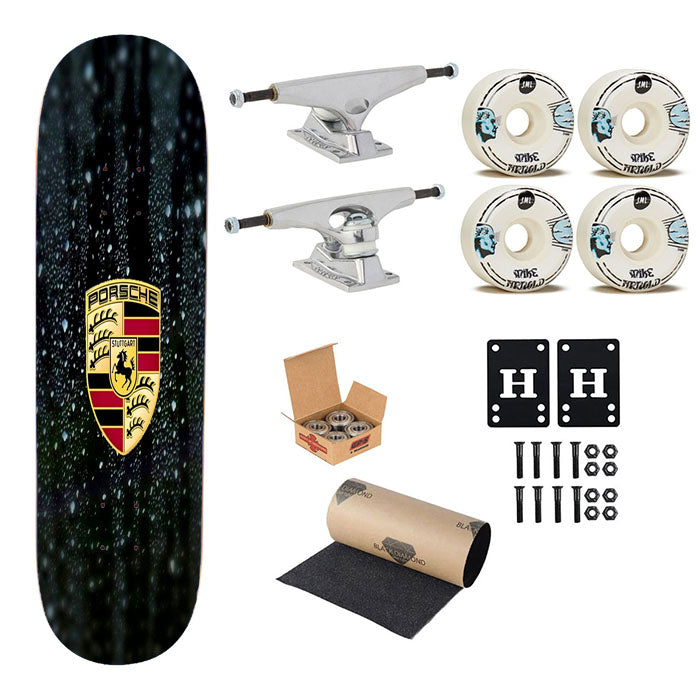 Porsche Emblem Water Drop Skateboard Complete Board 8.0" X 31.75"