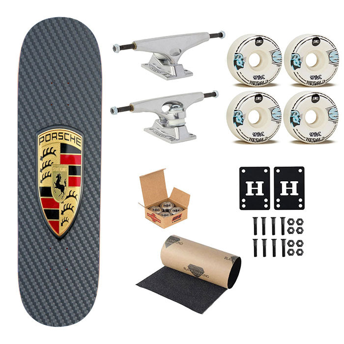 Porsche Logo Fiber Skateboard Complete Board 8.0" X 31.75"